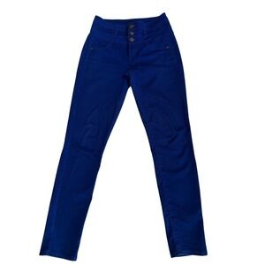 Sapphire Ink Womens Royal Blue High Waisted Triple Button Skinny Pants Size 3